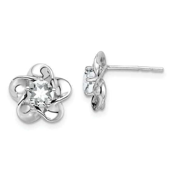 Sterling Silver Floral White Topaz Post Earrings Sterling Silver Earrings