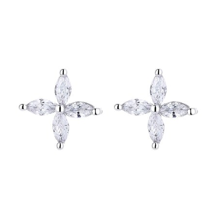 18K White Gold Plated Flower Earring with Genuine Crystals