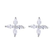 18K White Gold Plated Flower Earring with Genuine Crystals