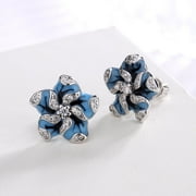 Sterling Silver Flower Earrings with Crystal