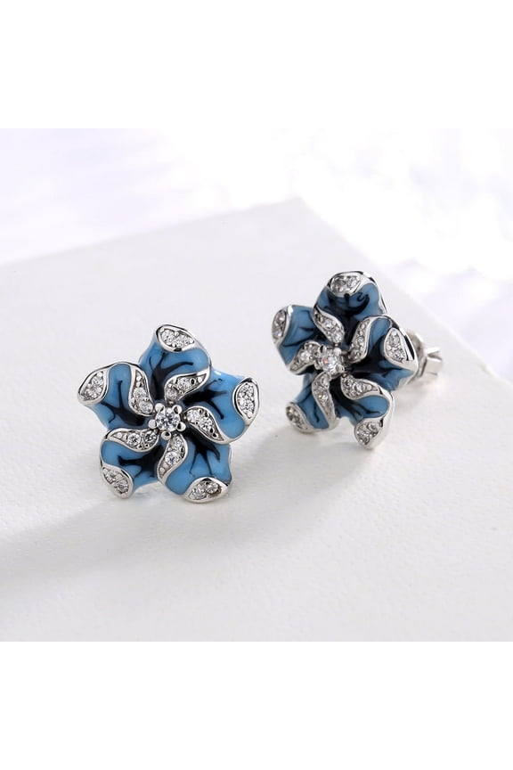 Sterling Silver Flower Earrings with Crystal