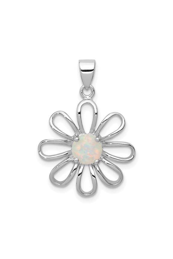 Sterling Silver Flower Pendant Necklace with Opal Center, Open Petal Charm for Women, Minimalist Nature Jewelry, Boho Style Accessory for Spring and Summer Wear