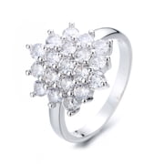 Sterling Silver Flower Ring with Simulated Diamonds