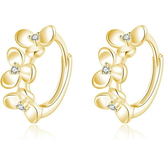 Sterling Silver Flower Small Hoop Earrings for Women Teens Flower Hoop Earrings Huggie