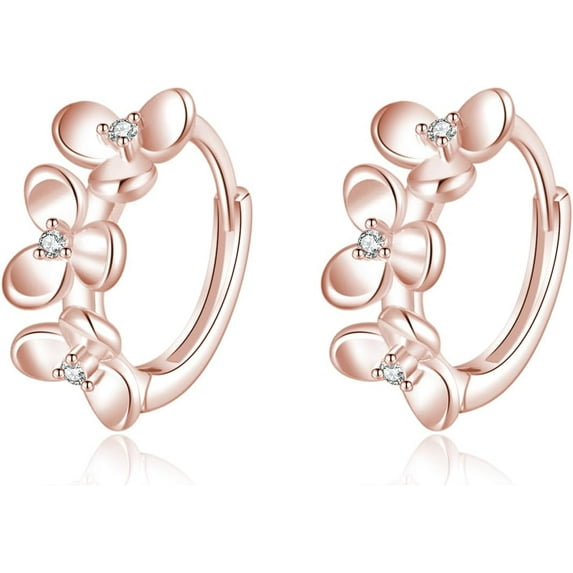 Sterling Silver Flower Small Hoop Earrings for Women Teens Flower Hoop Earrings Huggie