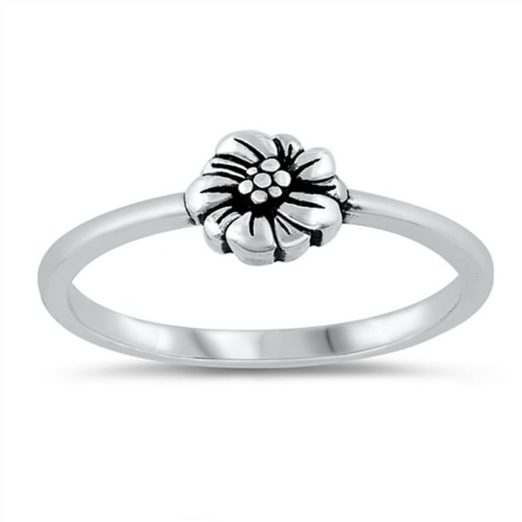 Sterling Silver Flower Solitaire Ring Size 6