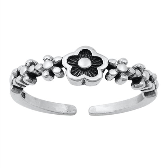 Sterling Silver Flower Toe Ring Daisy Chain Adjustable Oxidized Band 925 Jewelry Female Unisex