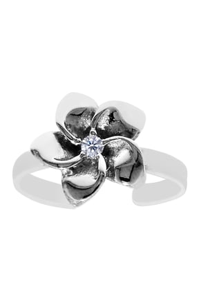 Sterling Silver Flower With CZ Cuff Style Adjustable Toe Ring