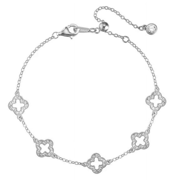 Sterling Silver Fluted Outline Clover Station Bracelet