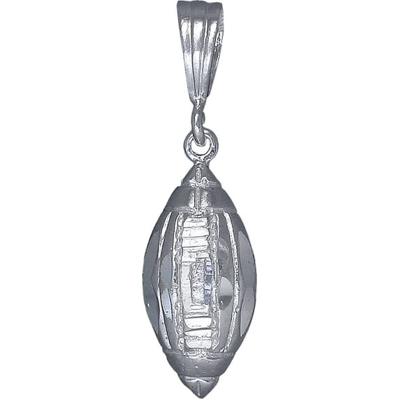 Sterling Silver Football Ball Charm Pendant Necklace 1.4 Inches 2.8 Grams with Diamond Cut Finish and 24 Inch Figaro Chain