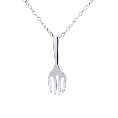 14K White Gold Plated Fork Pendant Necklace