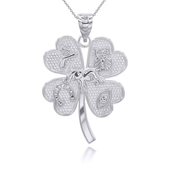 Sterling Silver Four Leaf Clover Good Luck Charm Pendant Necklace, 16"