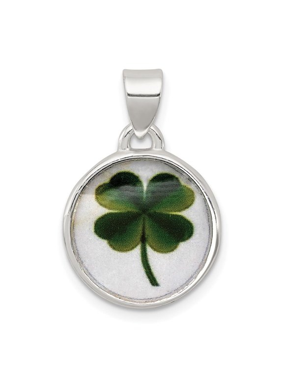Sterling Silver Four Leaf Clover Pendant Necklace, Green Lucky Charm Jewelry for Women or Unisex, Irish Celtic Symbol for St Patricks Day or Everyday Fortune