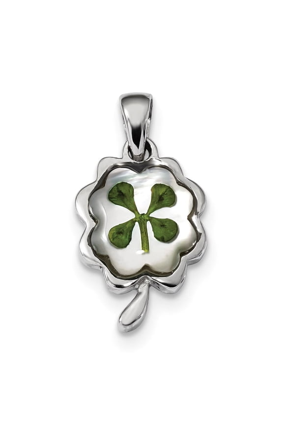 Sterling Silver Four-Leaf Clover Pendant Necklace for Women, Lucky Irish Celtic Symbol Jewelry with Real Resin Encased Leaf, Nature Inspired Charm for Good Fortune