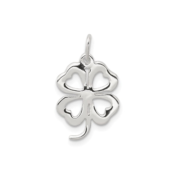 Sterling Silver Four-Leaf Clover Pendant with Heart Leaves, Polished Irish Charm for Women or Unisex Necklace or Bracelet, Symbol of Luck and Love