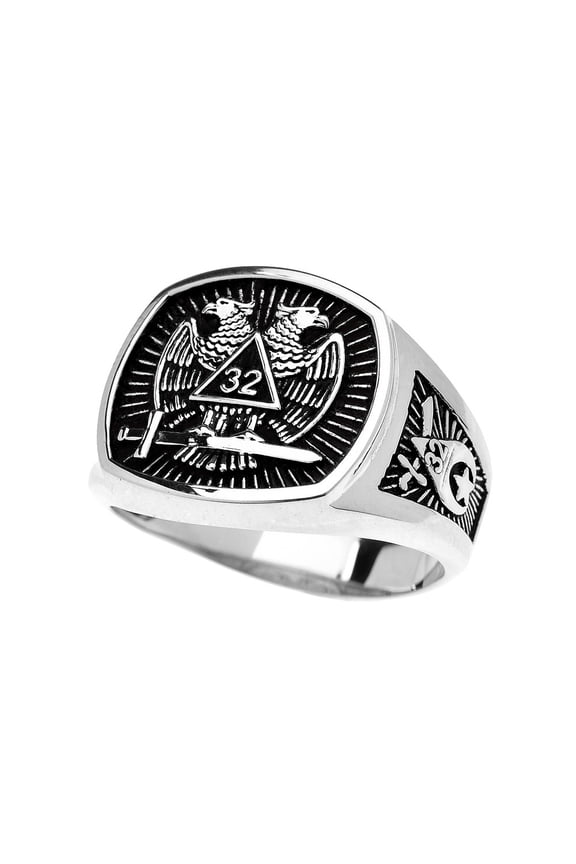 Sterling Silver Freemason Shriners Scottish Rite Men's Signet Ring- Size 5