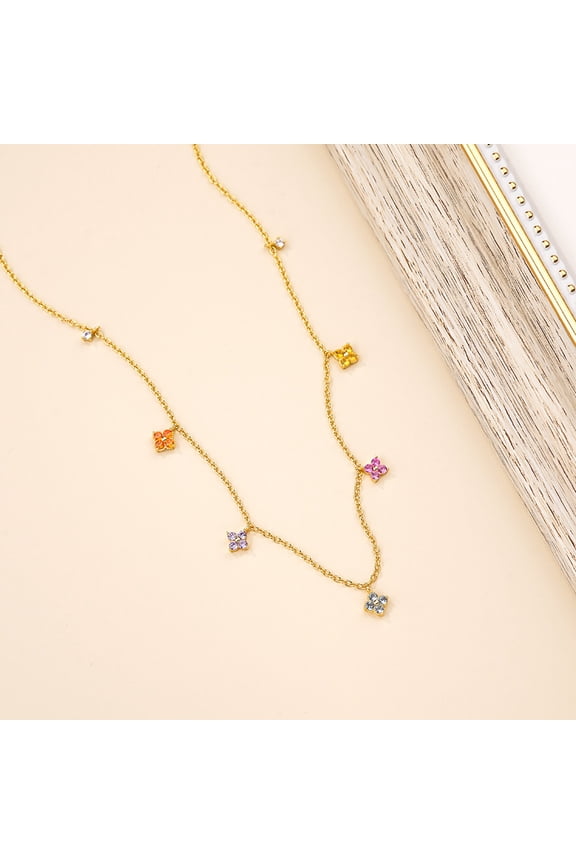Sterling Silver French-Style Colorful Zircon Clover Necklace for Women Luxe Minimalist Designer Collarbone Chain