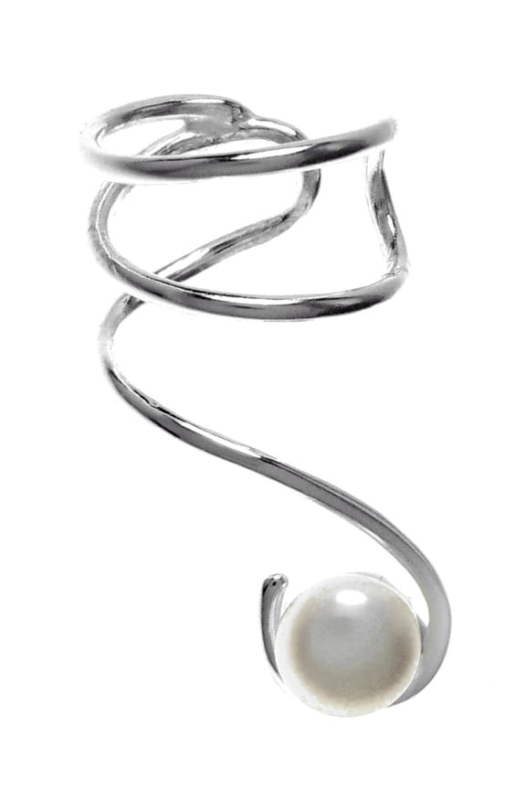 Sterling Silver Freshwater Cultured Pearl (4.5-5mm) Right Earring Cuff, 0.9"