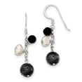 thumbnail image 1 of Sterling Silver Freshwater Cultured Pearl/Black Agate/Lava Rock Dangle Earrings Sterling Silver Earrings, 1 of 1