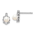 thumbnail image 1 of Sterling Silver Freshwater Cultured Pearl & Diamond Earrings Sterling Silver Earrings, 1 of 1
