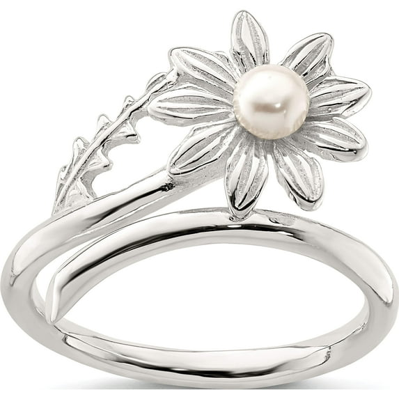 Sterling Silver Freshwater Cultured Pearl Flower Ring (Size 8) Made In Mexico qr6871-8