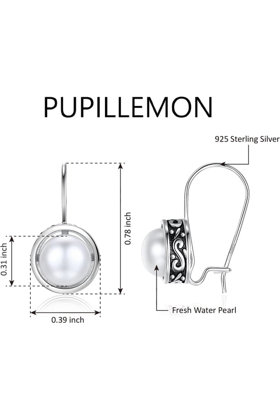Sterling Silver Freshwater Cultured Pearl Op Earrings For Women, Aaa+ Quality Rback White Pearl Earrings Dangle Hypoallergenic Jewelry[Z4702]