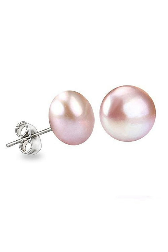 Sterling Silver Freshwater Pearl Stud Earrings (Purple)