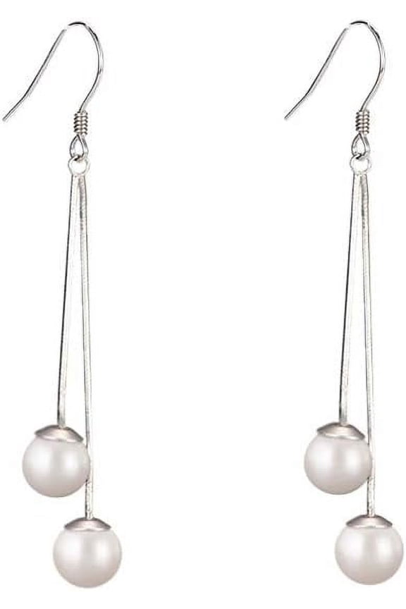 Sterling Silver Freshwater Pearl Threader Dangle Drop Earrings Threader Tassel Dangling Charm Hoop Earrings Long Chain Hook Earring Fashion Jewelry Gifts for Women