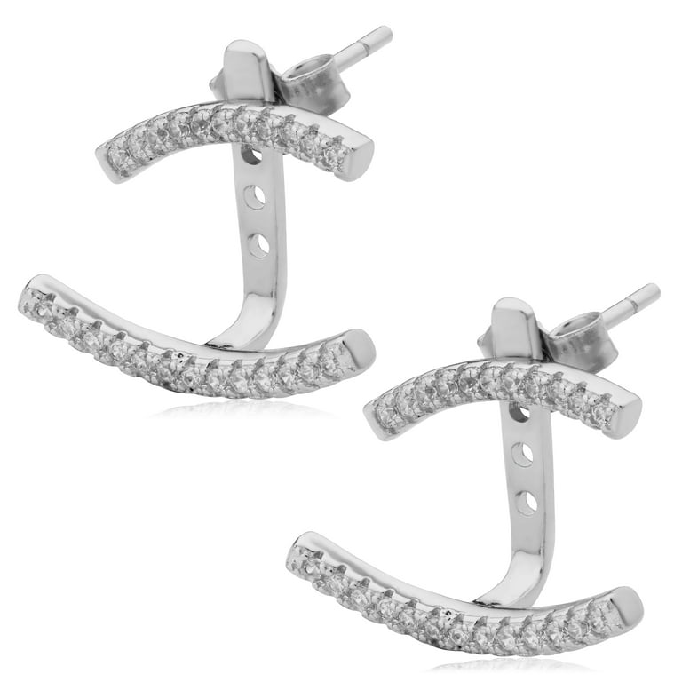 Cubic Zirconia Bar Stud Earrings Rhodium-plated Sterling Silver Cubic Zirconia Bar Stud Earrings Rhodium-plated Sterling Silver