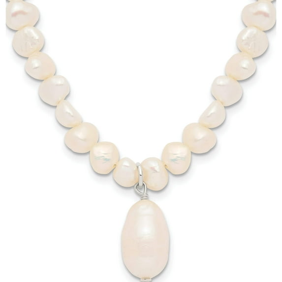 Sterling Silver Fw Cultured Pearl Drop 18In Necklace (20 X 21.7) Made In Thailand qh2464-18