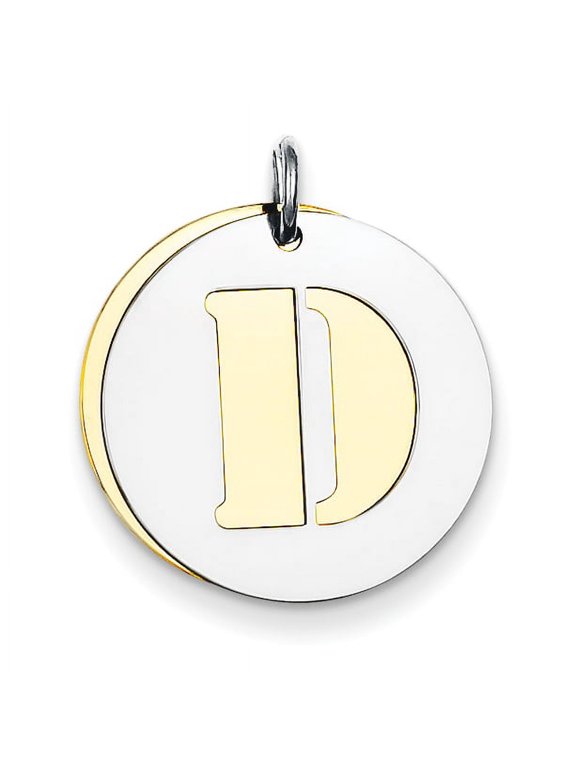 Sterling Silver GP Initial D Double Plate Round Charm QC7910D
