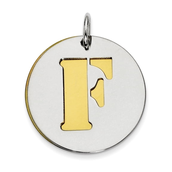 Sterling Silver GP Initial F Double Plate Round Charm QC7910F