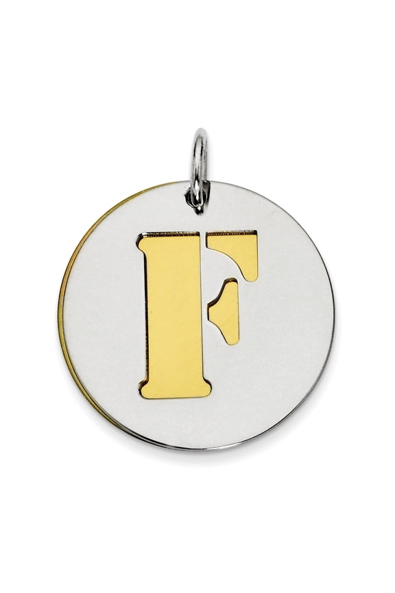 Sterling Silver GP Initial F Double Plate Round Charm QC7910F