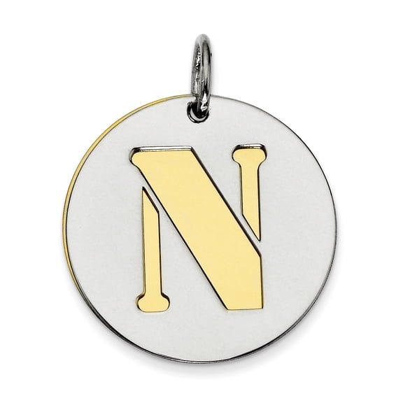 Sterling Silver GP Initial N Double Plate Round Charm QC7910N