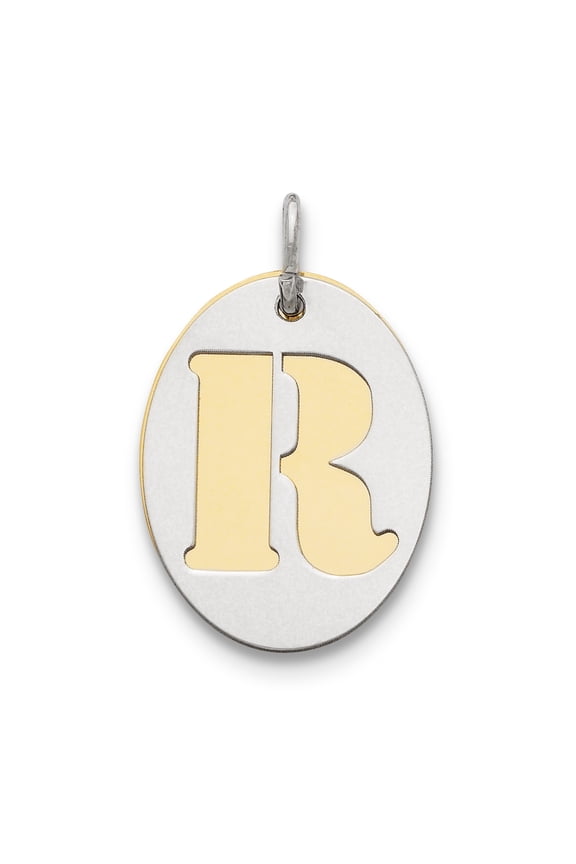 Sterling Silver GP Initial R Double Plate Oval Charm QC7911R