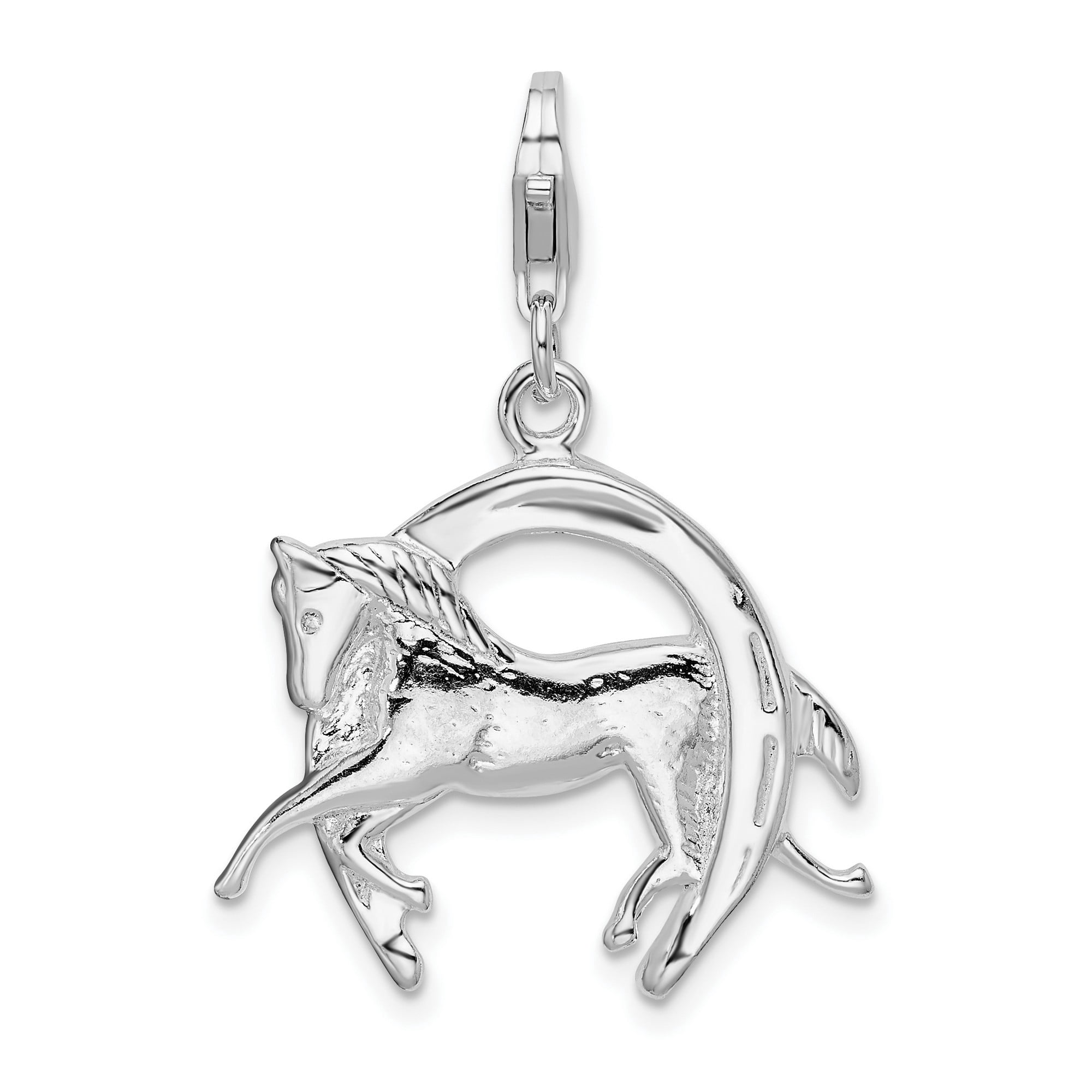Sterling Silver Galloping Horse Pendant with Horseshoe for Women, Western Style Equestrian Charm Symbolizing Strength Freedom and Luck, Necklace or Bracelet Jewelry