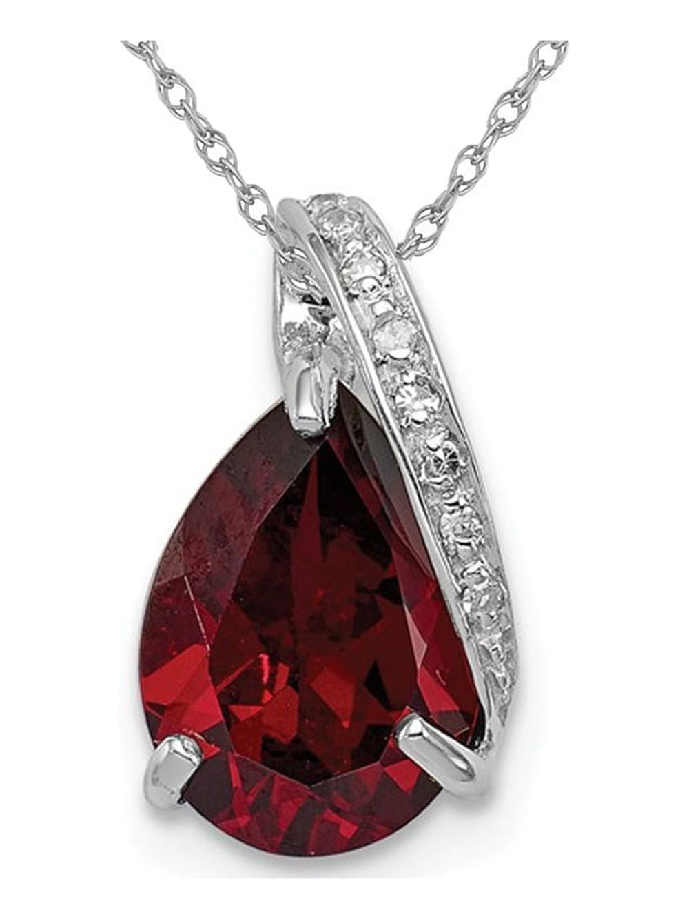 GEM AND HARMONY Sterling Silver Garnet 2.10 Carat (Ctw) Drop Pendant Necklace with Chain