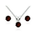 thumbnail image 1 of Sterling Silver Garnet 5mm Round Solitaire Pendant Necklace & Stud Earrings Set, 1 of 3