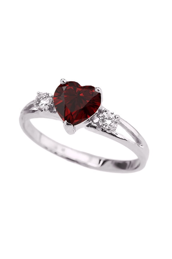 Sterling Silver Garnet January Birthstone Heart Ring (Size 10)