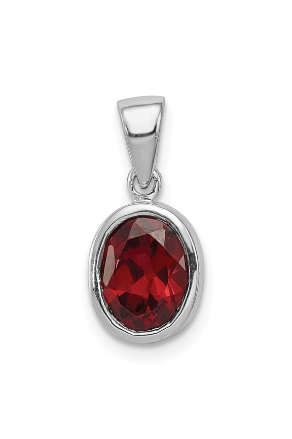 Sterling Silver Garnet Oval Pendant Necklace for Women with Faceted Red Stone in Bezel Setting, Elegant January Birthstone Jewelry for Passion, Love, Strength, Modern Classic Style