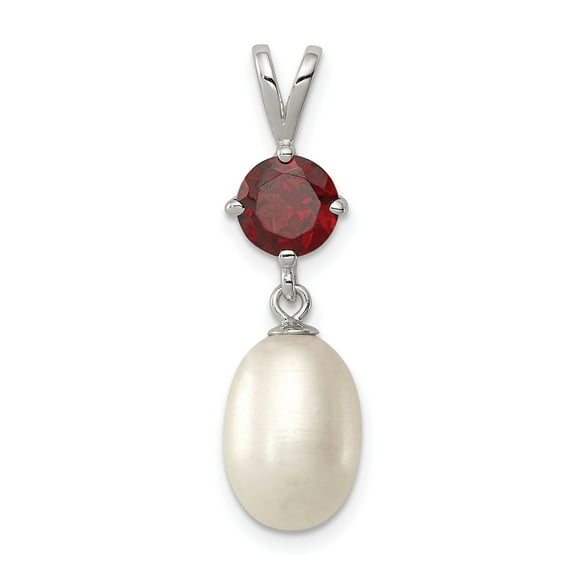 Sterling Silver Garnet Pendant Necklace with Freshwater Pearl Drop, Red Gemstone Jewelry for Women, Elegant Teardrop Birthstone Charm, Symbol of Love and Purity