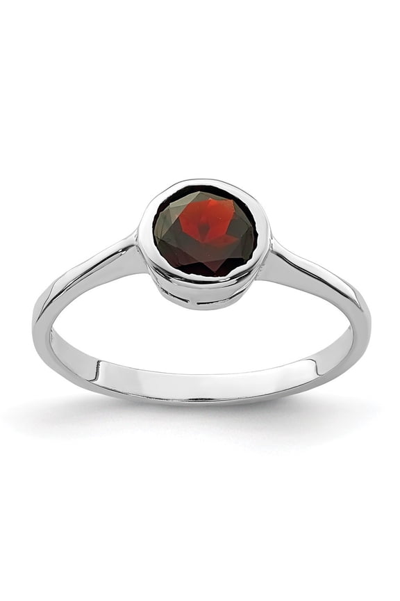 Sterling Silver Garnet Ring - Size 8 - Measures 1mm Wide
