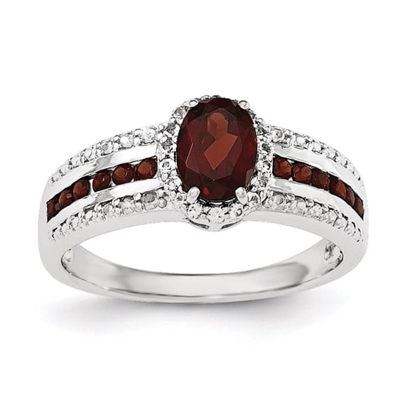 Sterling Silver Garnet and White Topaz Ring Size 8