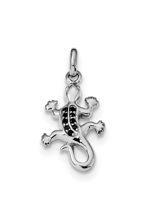 925 Sterling Silver Gecko Lizard Pendant Charm with Black Cubic Zirconia