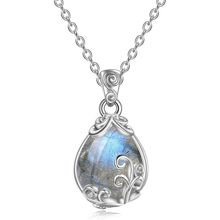 Sterling Silver Gemstone Teardrop Pendant Necklace Crystal Jewelry for Women