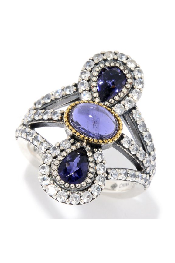 Sterling Silver Gemstone & White Zircon Split Shank Ring