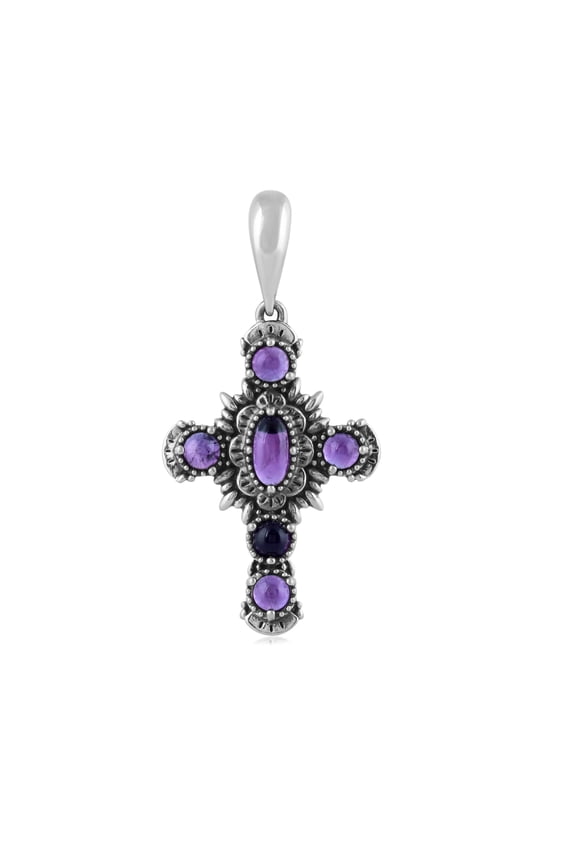 Sterling Silver Genuine Amethyst Cross Pendant Enhancer