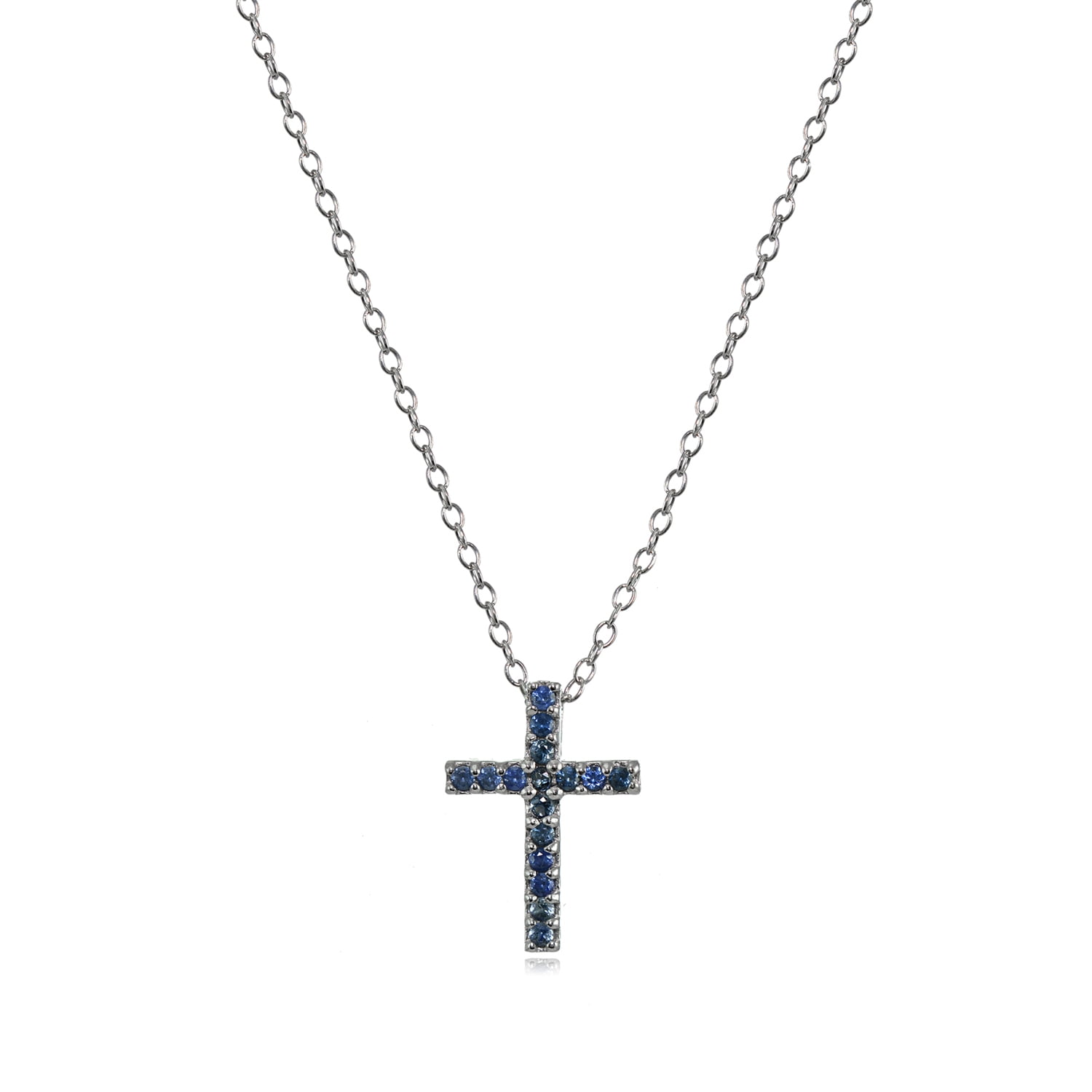 Sterling Silver Genuine Dark Blue Sapphire And Diamond Cross Pendant Sterling Silver Genuine Dark Blue Sapphire And Diamond Cross Pendant