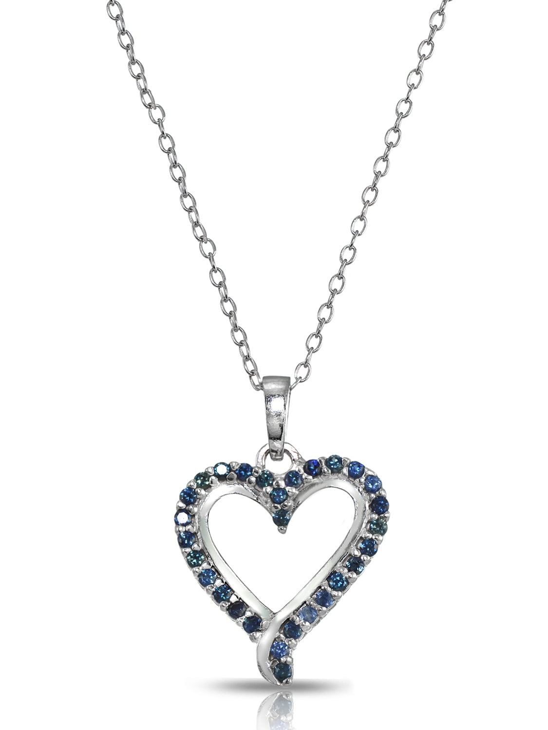 Sterling Silver Genuine Blue Sapphire Open Heart Neckace