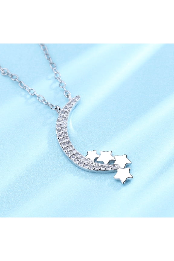 Sterling Silver & Genuine Crystal Moon Necklace
